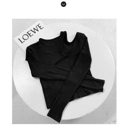 Hollow T-shirt Women Fashion Slim Y2K Cropped Tops Off Shoulder Long Sleeve Tees Woman