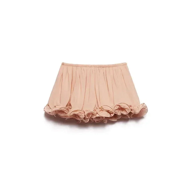 Elegant Ruffle Mini Skirt Set Women Sleeveless Halter Irregular Ruffles Top Mini Loose Short Skirts Sets 2025 Summer Lady Suit