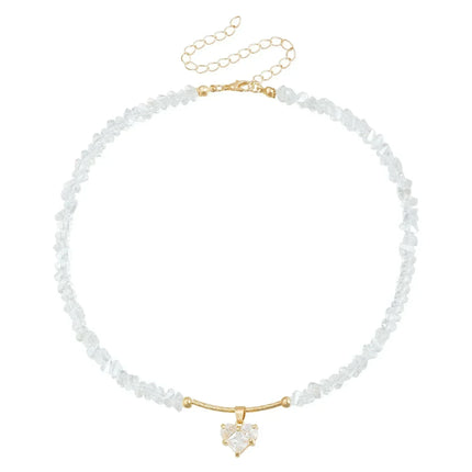 Fashion Heart Beaded Necklace for Women Boho Elegant Irregular Crystal Chain Y2K Choker Exquisite Party Gift Jewelry Accessories