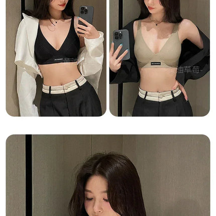 MOYISU Lingerie Women's Summer Traceless Small Bra Pull Together No Underwire Jelly Bar Soft Support Tuck Back Bra Cover
