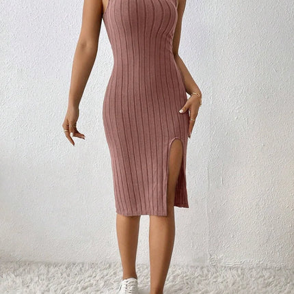 slit dress solid color sling slim dress