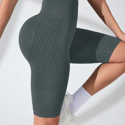 Women‘s Seamless Yoga Shorts High Waisted Striped Slim Shorts Sexy Butt Lifting Gym Trainning High Elastic Five Point Pants