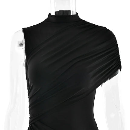 Irregular Pleated Mini Dress | Tassel Hem Streetwear Dress - Femstylo