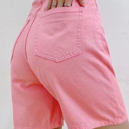 Jeans Shorts Summer High Waist Pockets Female Wide Leg Denim Shorts