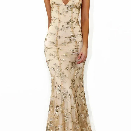 Women Dresses Sleeveless V Neck Pullover Sequins Party Dress Vestidos Formal Floor Length Sexy Wrap Breast Backless Slim