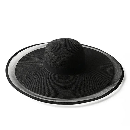 Women Sun Hat Big Eaves Waves Beach Cap Ladies Hat Big Brim Sun Visors UV Cut Bucket Panama Cap Foldable Straw Sunscreen Vintage