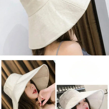 Japanese Sunshade Female Spring and Summer Sunscreen Free To Fold Big Brim Sun Hat Fisherman Hat Cover Face Oversized Hair