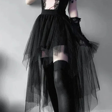 Casual Skirts Punk Sexy Net Yarn High-Waisted Irregular Skirt for Women Summer New European and American Gothic Style Versatile