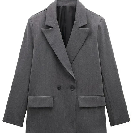 Willshela Women Fashion With Pockets Solid Double Breasted Blazer Vintage Long Sleeves Notched Neck Female Office Lady Outfits
