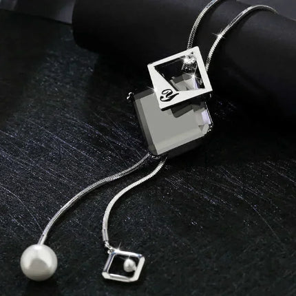 New Arrival Long Necklaces for Women 2024 Fashion Gray Crystal Choker Collier Femme Statement Necklaces & Pendants Accessories