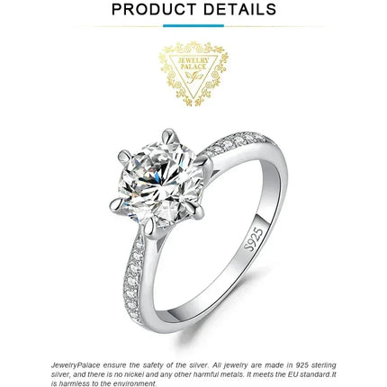 JewelryPalace Moissanite D Color 0.5ct 1ct 1.5ct 2ct 3ct Round S925 Sterling Silver Wedding Engagement Ring for Women