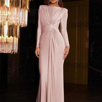 Dulzura Long Sleeves Shoulder Pad Ruched Maxi Dress Solid Elegant Prom Evening Party Long Dress Women’S Autumn Winter Outfit