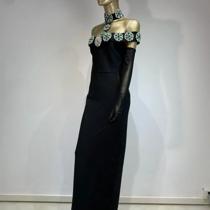Summer Bandage Dress 2025 Women Celebrity Sexy Diamonds Crystal Black Maxi Long Bodycon Elegant Evening Club Party Dress