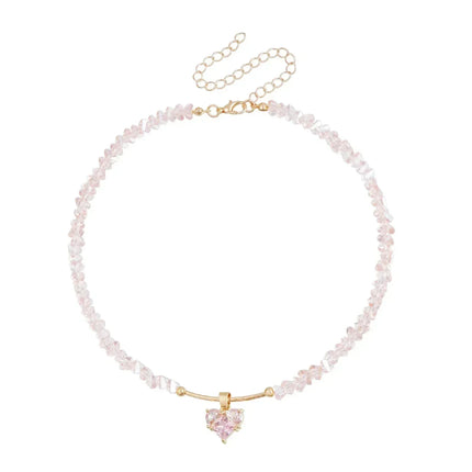 Fashion Heart Beaded Necklace for Women Boho Elegant Irregular Crystal Chain Y2K Choker Exquisite Party Gift Jewelry Accessories