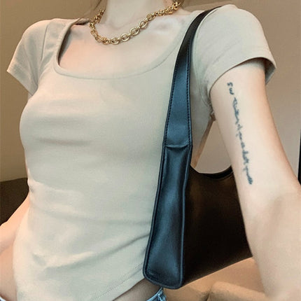 Pure Color Slim Short Sleeve Tees Women 2022 Summer Y2k Crop Fashion Sexy Blouse