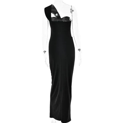 Mozision Strapless Backless Sexy Maxi Dress For Women Fashion One Shoulder Sleeveless Bodycon Club Party Long Dress Elegant