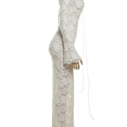 Weird Puss Embroidery Ruffles Dress Women Sexy Deep V-Neck Slits See Through Solid Tassel Petal Cuffs Street Elegance Vestidos