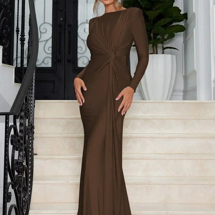 Dulzura Long Sleeves Shoulder Pad Ruched Maxi Dress Solid Elegant Prom Evening Party Long Dress Women’S Autumn Winter Outfit