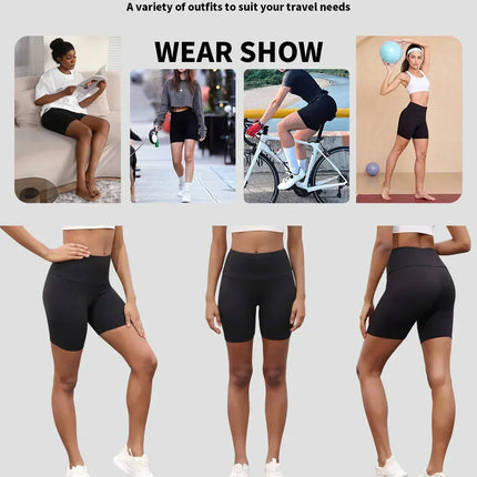 3 Pack Women's High Waisted Biker Shorts Super Soft Tummy Control No See Through Workout Yoga Running Push Up Gym Fitness Shorts