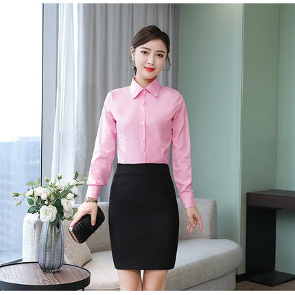 Polyester Cotton Shirts for Women Long Sleeve Blouse