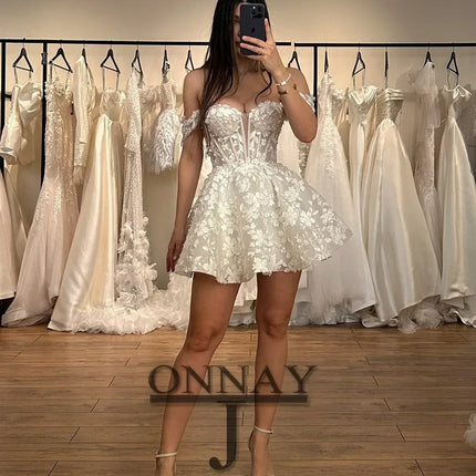 Customized Short Pastrol Wedding Dresses for Women Off Shoulder Lace Appliques Bridal Gown for Bride Vestidos De Novia Plus