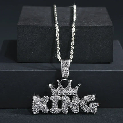 Fashion Hip Hop Crown with KING Pendant Necklace For Men Crystal Cuban Chain Iced Out Bling Hiphop Necklaces Rock Biker Jewelry
