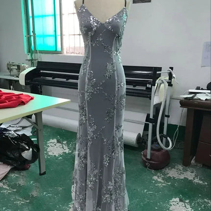 Women Dresses Sleeveless V Neck Pullover Sequins Party Dress Vestidos Formal Floor Length Sexy Wrap Breast Backless Slim