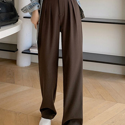 High Waist Loose Female Wide Leg Pants Spring Summer Solid Straight Trousers