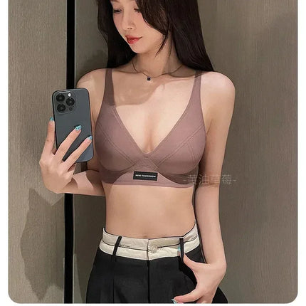 MOYISU Lingerie Women's Summer Traceless Small Bra Pull Together No Underwire Jelly Bar Soft Support Tuck Back Bra Cover