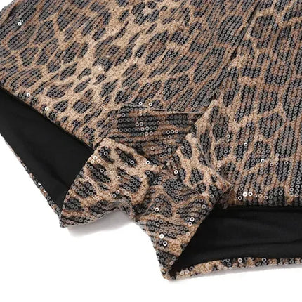 WhereMery Retro Leopard Print Seguins Shiny Chic Short Pants Y2K Spring Women's Fashion Night Club Streetwear Women Mini Bottoms