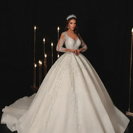 Modern Wedding Dresses A Line Bridal Gowns Lace Appliques Full Sleeves Floor Length Robes Charming Vestidos De Novia Customized
