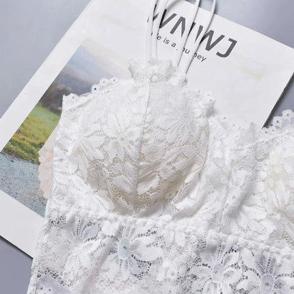 Women Wireless Lace Flower Bra Push Up Bralette Sexy Lingerie Full Cup Backless Vest Brassiere Soft Top Plus Size Underwear