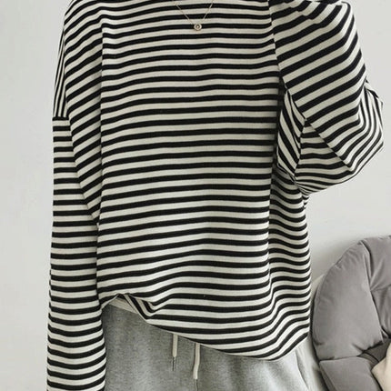 Striped Pullovers Women Knitted Cotton Sweatshirts Female Long-sleeved Loose Tops