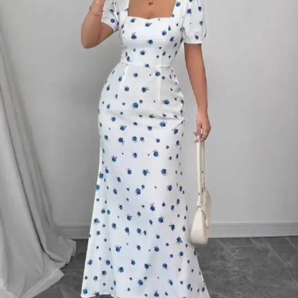 Elegant Short-sleeved Dress For Women Spring Summer Fashion Printing Waist-tightening Patchwork Loose Casual Dresses Female