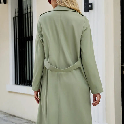 Elegant Solid Color Long Trench Double Breasted Long Sleeve Coats