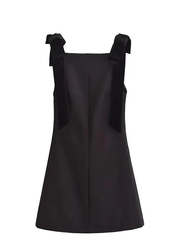 TFMLN Autumn New Women Dress 2024 Slim Chic Sleeveless Dress Bow Casual  Mini Frock Female Fashion Elegant Short Party Dress