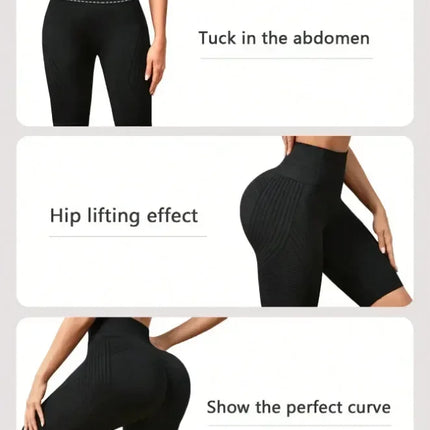 Women‘s Seamless Yoga Shorts High Waisted Striped Slim Shorts Sexy Butt Lifting Gym Trainning High Elastic Five Point Pants