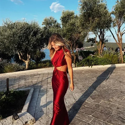 Mozision Hollow Out Turtleneck Sexy Maxi Dress For Women Fashion Solid Sleeveless Bodycon Tank Dresses Femme Club Party Dress