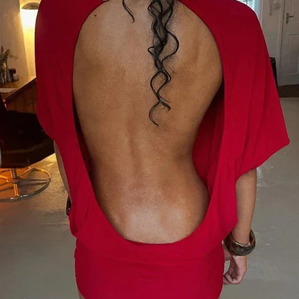 Nibber o-Neck Sexy Backless Mini Dress Women Y2K Solid Trend Style Half Sleeve Spicy Girls Street Midnight Fashion Slim Outfits