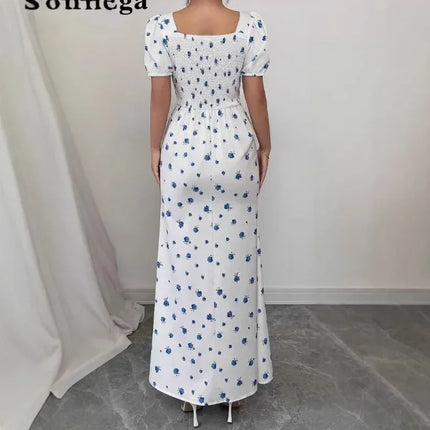 Elegant Short-sleeved Dress For Women Spring Summer Fashion Printing Waist-tightening Patchwork Loose Casual Dresses Female