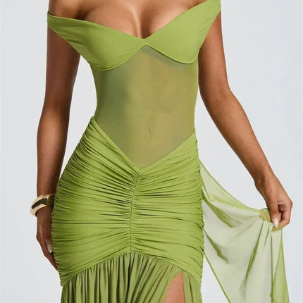 Mozision Off-shoulder Backless Sexy Maxi Dress Women Gown Halter Sleeveless Backless Thigh High Split Club Party Long Dress