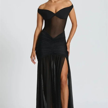 Mozision Off-shoulder Backless Sexy Maxi Dress Women Gown Halter Sleeveless Backless Thigh High Split Club Party Long Dress