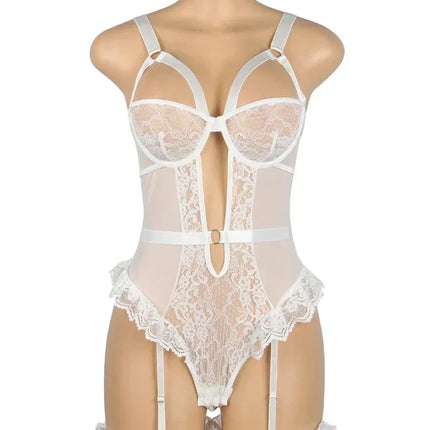 Comeondear Suspenders Women Teddy Leotard Sexy Plus Size Rompers Lingerie Underwire Lace Garter Bodysuits Slim Jumpsuit Pajamas