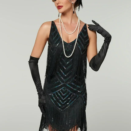 1920s Flapper Dress - Sequin Beaded Gatsby Fringe Mini - Plus Size