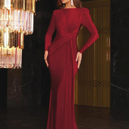 Dulzura Long Sleeves Shoulder Pad Ruched Maxi Dress Solid Elegant Prom Evening Party Long Dress Women’S Autumn Winter Outfit