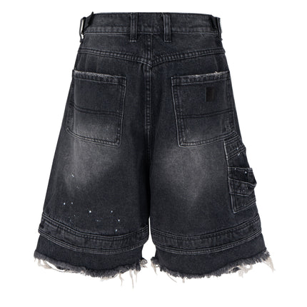 NOIR DISTRESSED CARGO SHORTS