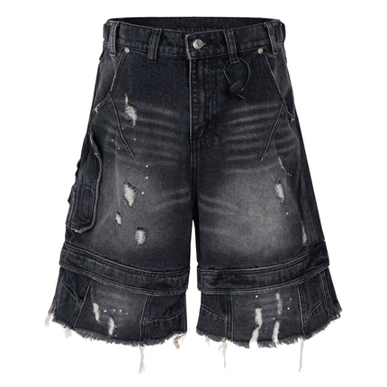 NOIR DISTRESSED CARGO SHORTS