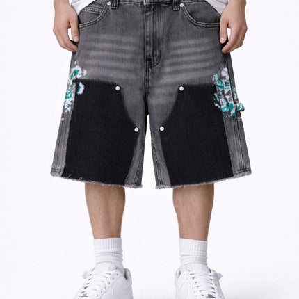 GREY SPLIT PAINTERS SHORTS