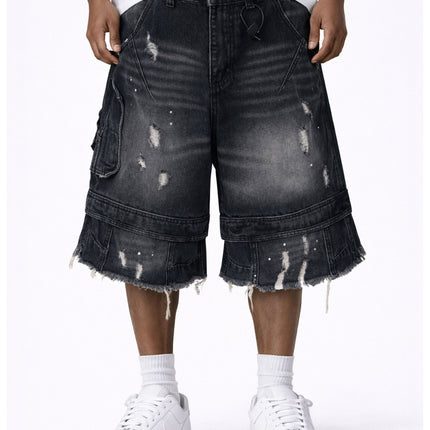 NOIR DISTRESSED CARGO SHORTS