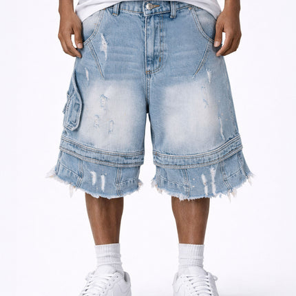 AZUL DISTRESSED CARGO SHORTS